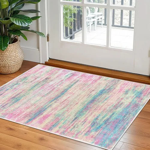 Miniatura 60 de KOZYFLY – Alfombra de pasillo moderna y lavable de diseño abstracto verde, 2 x 5 pies, antideslizante, suave y de pelo corto, ideal para cocina
