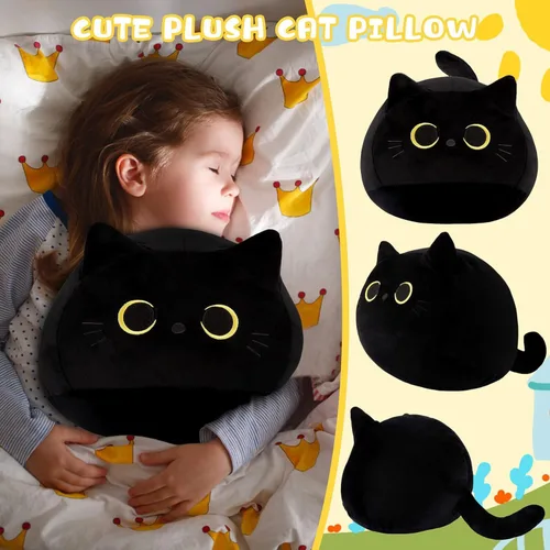 Miniatura 2 de Almohada de peluche de gato negro de 16 pulgadas, peluche de gato negro grueso, regalo de peluche suave para niños, niñas y adultos, regalo