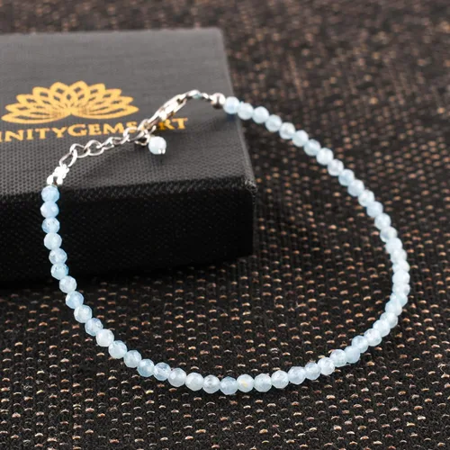 Miniatura 20 de InfinityGemsArt Natural Stone Beads Dainty Bracelet Jewelry for Women, Crystals and Gemstones Birthstone 925 Sterling Silver Chain 8 inch Gifts For