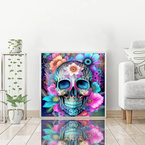 Miniatura 3 de igoodom Kits de arte de diamantes para adultos, kit de pintura de diamantes de calavera de azúcar, kits de arte de diamantes de flores de calavera