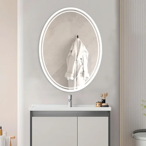 Miniatura 9 de Espejo de baño LED ovalado retroiluminado de 28 x 20 pulgadas, antiempañamiento, 3 colores, luz regulable, montado en la pared, espejo iluminado