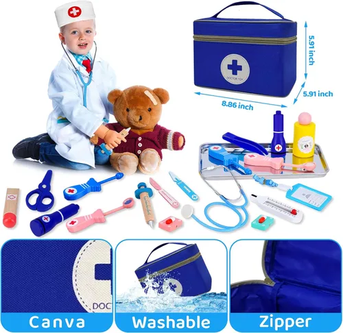 Miniatura 5 de COSILY Kit médico para niños, kit de médico para niños pequeños de 3 a 5 años, juego de simulación para niños pequeños con bolsa médica