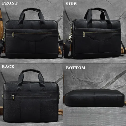 Miniatura 6 de Maletín de cuero genuino para hombres, bolso de hombro para computadora portátil con correa, bolso de trabajo de viaje de negocios de 15.6 pulgadas