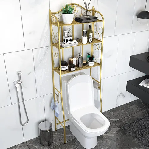 Miniatura 12 de Organizador de baño sobre el inodoro, estante independiente sobre el inodoro con ganchos y estante de papel higiénico, estantes de baño sobre