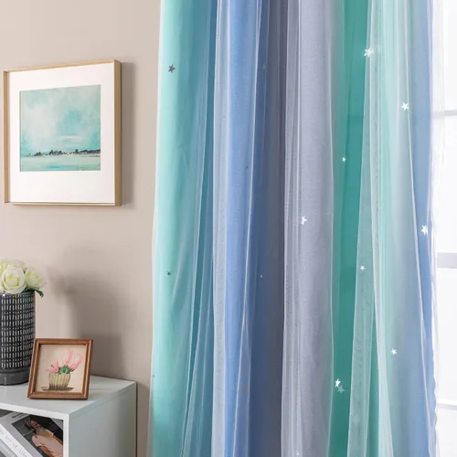 Miniatura 98 de XiDi Cortinas opacas con estrellas para habitaciones de niños, cortinas verdes para ventana de dormitorio de niños, azul y gris, 52 pulgadas de Azul