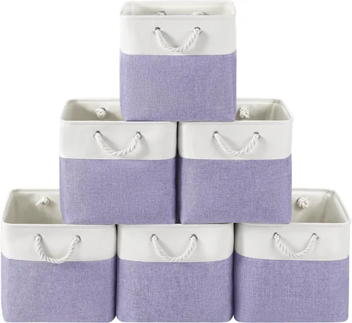 Miniatura 39 de Cestas de almacenamiento para estantes de 11.8 x 7.9 x 5.2 pulgadas, contenedores de almacenamiento plegables de tela con asas, organizador