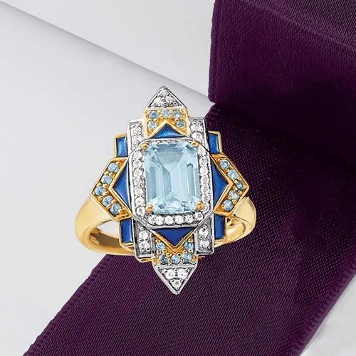 Miniatura 4 de Ross-Simons Anillo de topacio azul Londres, azul cielo y blanco de 2.10 quilates con esmalte azul en oro de 18 quilates sobre plata esterlina