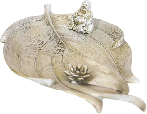 Miniatura 5 de Ebros Gift Buddhism Hotei Laughing Buddha sentado en Bodhi hoja de árbol con flor de loto incienso soporte quemador figura Zen Feng Shui hogar