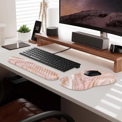 Miniatura 7 de HAOCOO Reposamuñecas para teclado, alfombrilla de mouse ergonómica con reposamuñecas, teclado 3 en 1 y alfombrilla de mouse con juego de posavasos