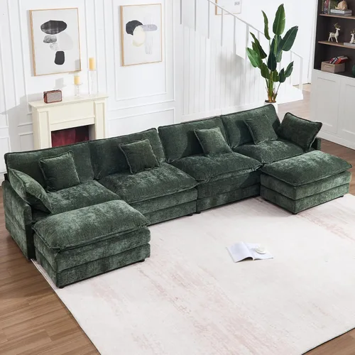 Miniatura 24 de KIVENJAJA - Sofá modular en forma de U extragrande tipo nube, chenilla moderna de 4 plazas con asiento profundo para sala de estar y oficina, con 2