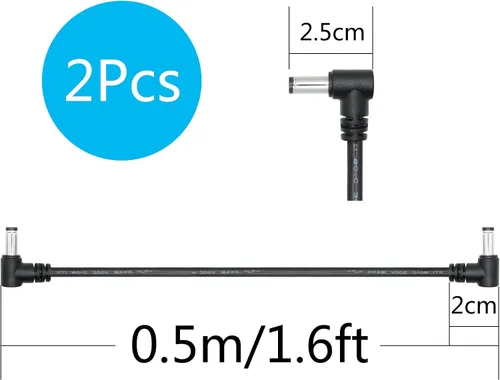 Miniatura 7 de Cable de extensión de ángulo recto CC macho a macho de 1.6 pies, 18 AWG, 90 grados CC, 0.217 in x 0.083 in, adaptador de conector de cable
