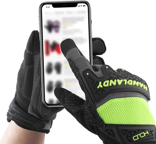 Miniatura 6 de HANDLANDY Mens Work Gloves Touch screen, Utility Mechanic Gloves, Flexible Breathable Fit- Padded Knuckles & Palm Verde