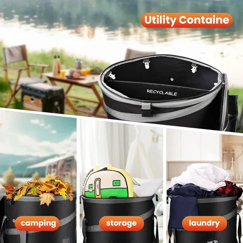 Miniatura 2 de Contenedor de basura desplegable con divisor extraíble, parte inferior resistente, almacenamiento plegable para camping, lavandería, almacenamiento