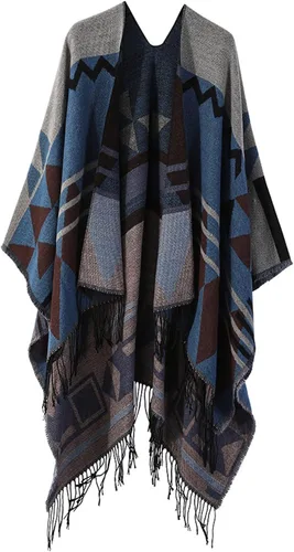 Miniatura 22 de Poncho chal para mujer, suéteres suaves y cálidos para mujer, parte delantera abierta, poncho de viaje para otoño, invierno y primavera