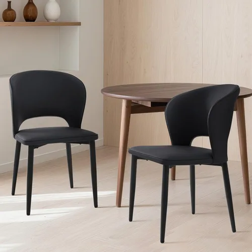Lamberia Juego de 2 sillas de comedor modernas para cocina y comedor con asiento acolchado de cuero sintético y patas de metal, color negro, juego