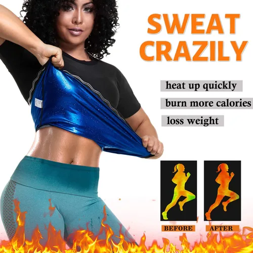 Miniatura 5 de LMCOB Camiseta deportiva de compresión para mujer para sauna, chaleco de sauna que atrapa el calor para mujer Forro azul.