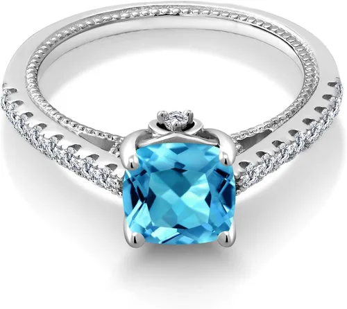 Miniatura 3 de Gem Stone King Anillo de compromiso de plata de ley 925 con piedra natal de 0.276 in y zafiro blanco creado Anillo de compromiso de boda