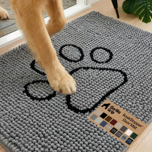 Miniatura 49 de GORILLA GRIP SOAKSTOPPER - Tapete para puerta de perro, 30 x 20 pulgadas, lavable a máquina, absorbente, captura la humedad, barro, suciedad, Negro
