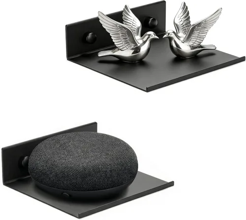 Miniatura 18 de Z metnal Estantes decorativos pequeños, mini estante flotante de exhibición de pared para altavoces inteligentes coleccionables, aluminio, montaje