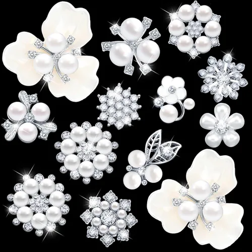 Miniatura 8 de Hicarer 22 Pieces Pearl Rhinestone Buttons Rhinestone Faux Pearl Embellishments Brooch Alloy Floral Pendants for Jewelry Making Party Wedding Bridal