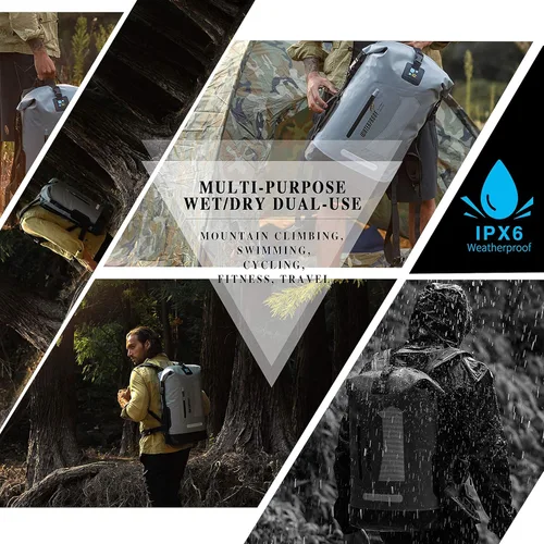Miniatura 7 de IDRYBAG Mochila impermeable para hombres 20L/30L/40L, bolsa seca flotante para kayak, mochila seca para senderismo Gris