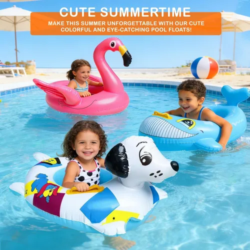 Miniatura 5 de 4 Pack Inflatable Pool Floats for Toddler Age 3-7 Animal Swim Tube Rings for Kids Infant Baby Ride on Beach Floaties with Safety Seat&Handle for