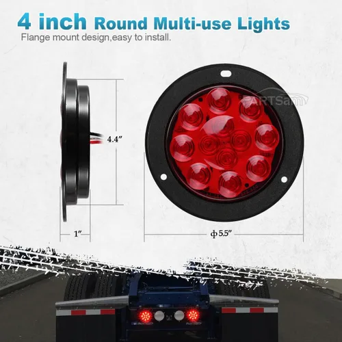 Miniatura 6 de Partsam 2 piezas de 10,2 cm de luz roja de freno, giro y marcha atrás para camiones y remolques con montaje en brida y 12 diodos de utilidad rojo