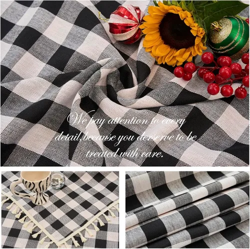 Miniatura 6 de Midsummer Breeze - Mantel rectangular de estilo rústico, colección Gingham, a cuadros de búfalo, de algodón y lino, para Acción de Gracias, Navidad