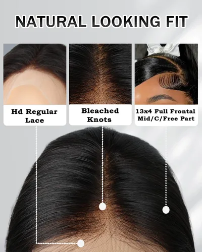 Miniatura 2 de MOONBAY Pelucas de cabello humano con encaje frontal de densidad 250%, 20 pulgadas 13x4 de encaje frontal liso, pelucas de cabello humano con nudos