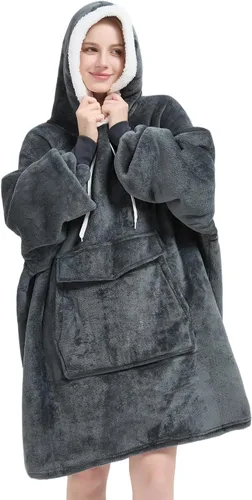 Miniatura 17 de Qeils Manta con Capucha Portátil para Mujeres, Cómoda Sudadera Sherpa como Regalo de Cumpleaños y Navidad, Chaqueta de Gran Tamaño con Capucha