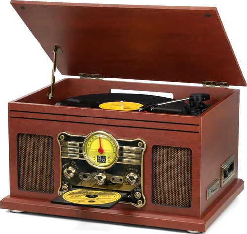 Miniatura 10 de FEKTIK FEKTIK - Tocadiscos Bluetooth 10 en 1, tocadiscos de 3 velocidades para vinilo con altavoces, convertidor LP a MP3, CD, reproductor de Negro