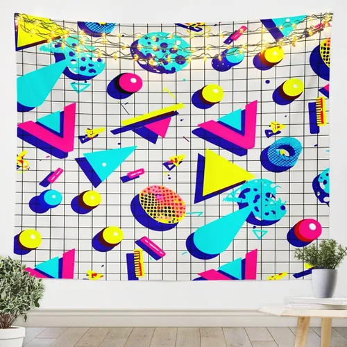 Miniatura 23 de Tapiz retro de los años 80 y 90, tamaño pequeño de 51 x 59, tapices geométricos abstractos urbanos modernos y colgantes de pared triangulares, arte