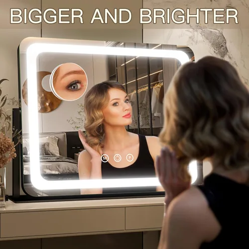Miniatura 5 de FENNIO - Espejo de tocador con luces, espejo de maquillaje iluminado LED, pantalla táctil con 3 modos de iluminación, regulable, para mesa