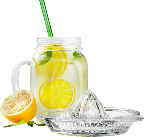 Miniatura 5 de Exprimidor de limón de vidrio, exprimidor manual para naranja, pomelo, cítricos pequeños, extractor manual con mango y boquilla de vertido, vidrio