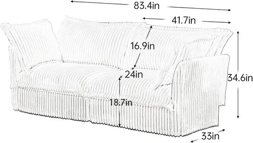 Miniatura 2 de KEIKI Sofá modular de pana de 83 pulgadas, cómodo juego de sofá nube blanco con 2 almohadas, moderno sofá de asiento con cojines profundos y suaves