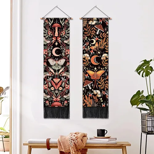 Miniatura 2 de ARTCREATOR Paquete de 2 decoraciones para colgar en la pared de hongos, decoración de habitación hippie, decoración de núcleo de cabaña, tapiz