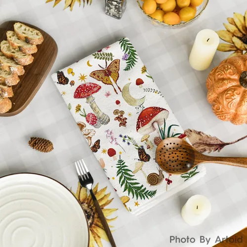 Miniatura 4 de Artoid Mode Toallas de Cocina Toallas de Platos de Hongos Modernas Beige, 18x26 Pulgadas Lindas Toallas de Mano de Decoración Botánica de Granja