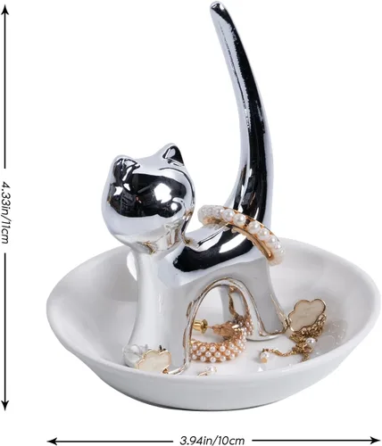 Miniatura 6 de Hairao Soporte para anillos de gato de cola larga, bandeja para joyas, bandeja para anillos, aretes, collar, organizador de dama de honor, regalo