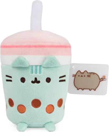 GUND Pusheen Gato de Peluche Taza de Té Boba Animal de Peluche para Edades 8 y Más, Verde/Rosa, 6"