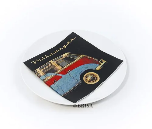 Miniatura 2 de BRISA VW Collection - Pañuelos de papel de mesa Volkswagen Napkins con motivo de autobús y escarabajo VW T1 (autobús y escarabajo/negro/3 capas)
