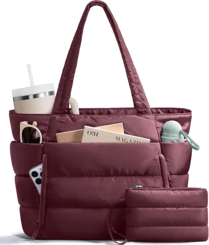 Miniatura 10 de Bolsa Tote Acolchada para Mujeres, Bolsa de Mano de Trabajo Ligera y Esponjosa para Maestras y Enfermeras, Bolsa de Hombro Acolchada para Escuela