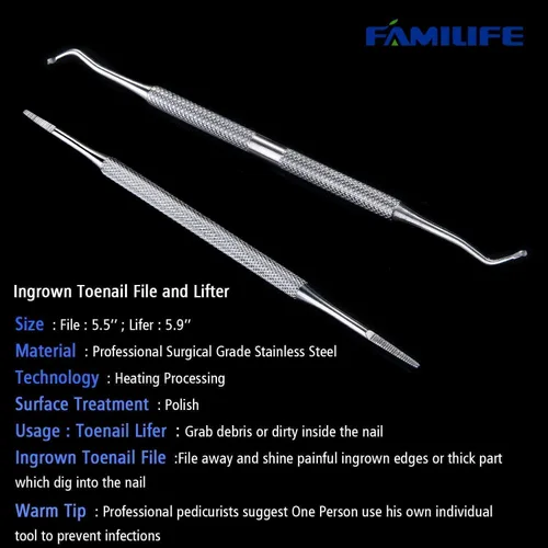 Miniatura 5 de FAMILIFE Lima y Levantador para Uñas Encarnadas, 2 piezas, Herramienta para Uñas Encarnadas de Doble Cara con Estuche de Almacenamiento, Corrector