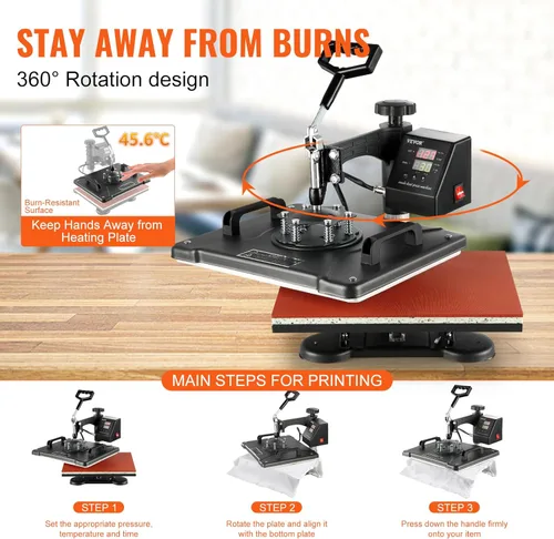 Miniatura 6 de VEVOR Máquina de prensa de calor 8 en 1, máquina de prensa de camisetas oscilante de 360° para impresión de sombreros, tazas, camisetas, gorras