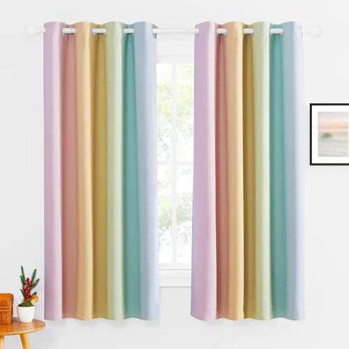 Miniatura 14 de NICETOWN Cortinas opacas arcoíris para niños, para dormitorio de princesa, sala de juegos, cortinas degradadas con aislamiento térmico y parte