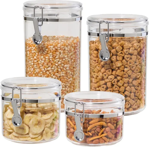 Miniatura 8 de Oggi - Juego de 4 recipientes transparentes con tapas de cierre y cucharas - Recipientes herméticos para almacenamiento de alimentos, ideales