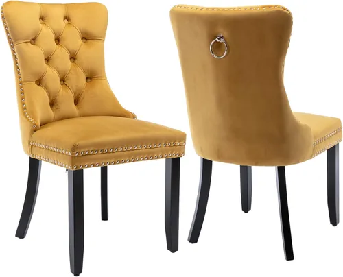 Miniatura 28 de Shenyon Juego de 2 Sillas de Comedor de Terciopelo Gris, Sillas de Comedor Tapizadas con Ribete de Anilla Trasera y Patas de Madera Maciza, Sillas