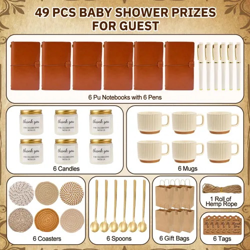 Miniatura 3 de Premios de baby shower para ganadores de juegos, 6 juegos de premios de baby shower, tazas de cerámica con cucharas de metal, posavasos tejidos