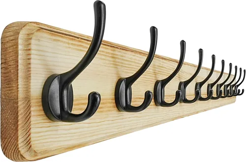 Miniatura 33 de Dseap Perchero de Pared: Moderno, Patentado, Resistente, 17.4" de Largo, Riel Colgador de Madera con 5 Ganchos Dobles para Abrigos de Invierno, Negro