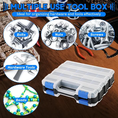 Miniatura 6 de Organizador de piezas pequeñas Caja de almacenamiento para herramientas, caja de herramientas con 34 compartimentos, caja organizadora de doble