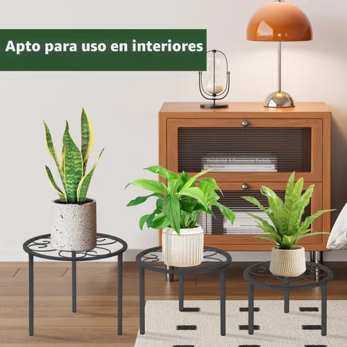 Miniatura 8 de Juego de 5 estantes de metal para plantas en maceta, estantes resistentes para plantas de diferentes tamaños, estantes de flores de hierro, Negro